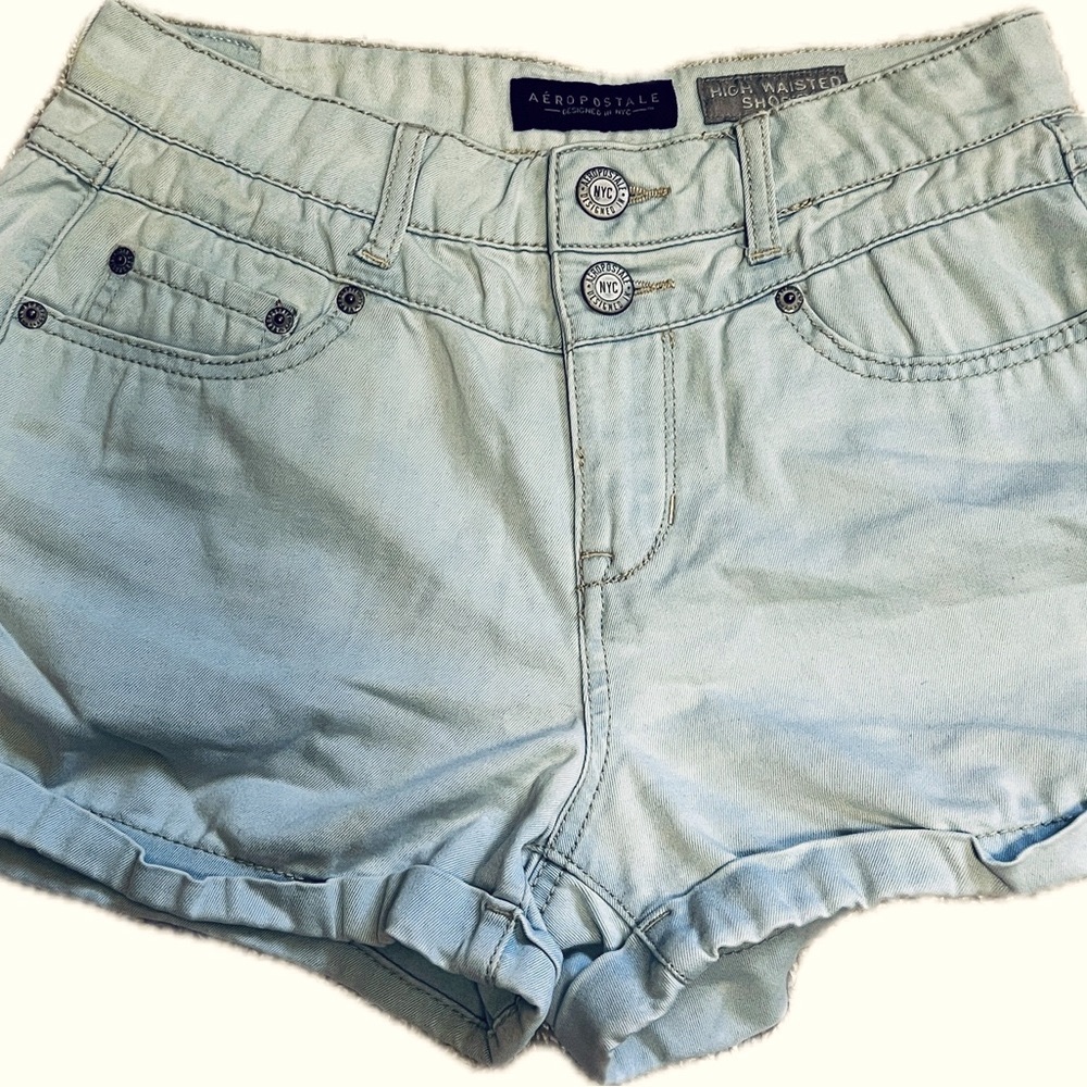 Aeropostale soft stretch high waisted shorts Sz 6 light baby blue